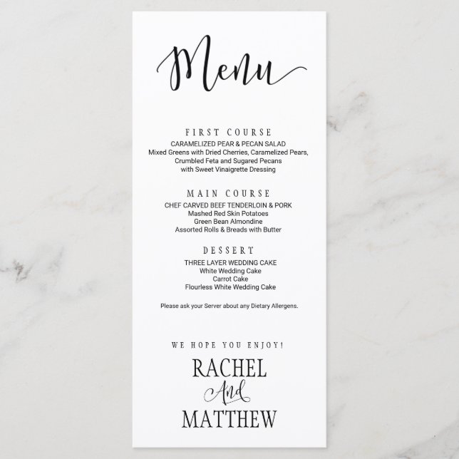 Einfache und moderne Speisekarte für Hochzeiten2 Menükarte (Vorderseite)