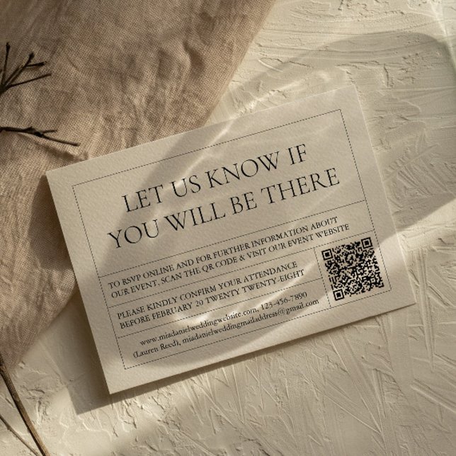 Einfache und moderne Vintage QR-Kennzeichnung RSVP Karte (Von Creator hochgeladen)