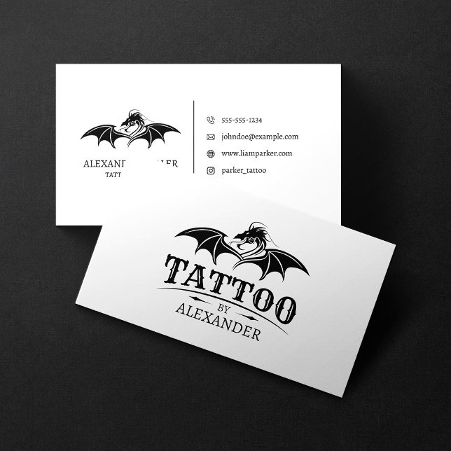 Einfache und moderne White Tattoo Artist Shop Drag Visitenkarte (Von Creator hochgeladen)
