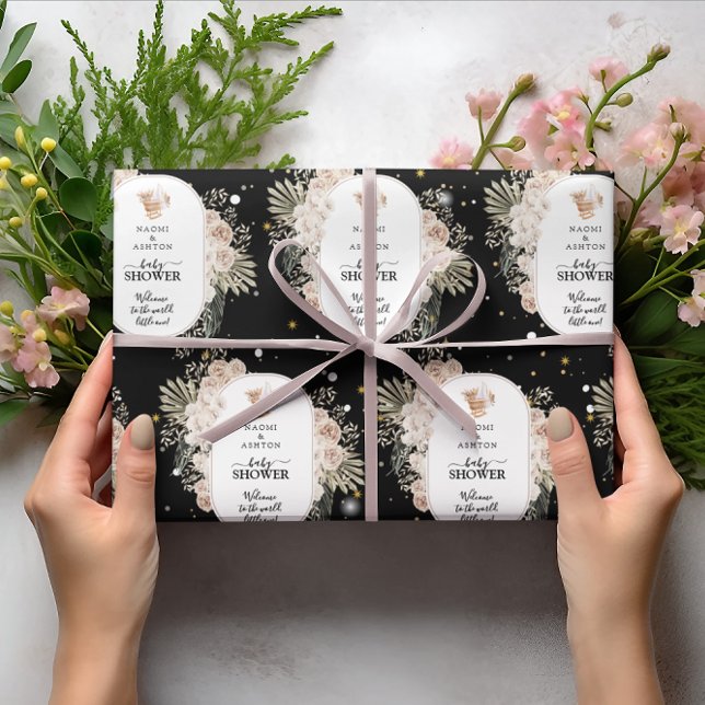 Einfache und Niedliche Babydusche Schwarzer Glitze Geschenkpapier (Von Creator hochgeladen)