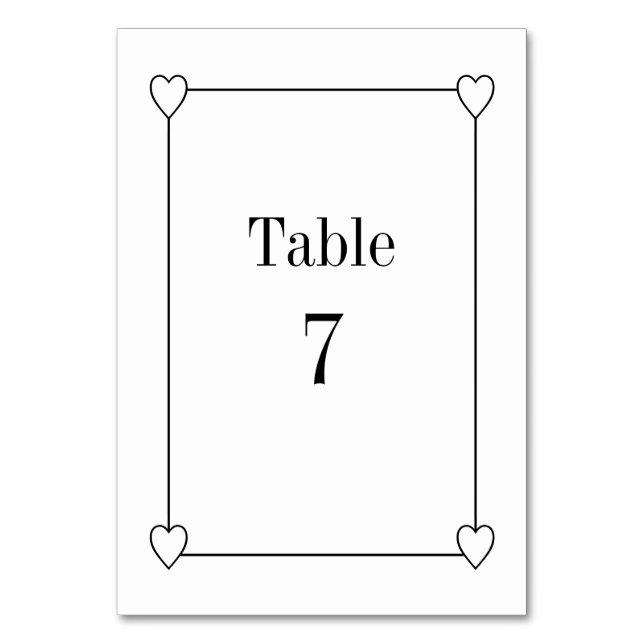 Einfache und romantische Herzen Wedding White Tischnummer (Vorderseite)