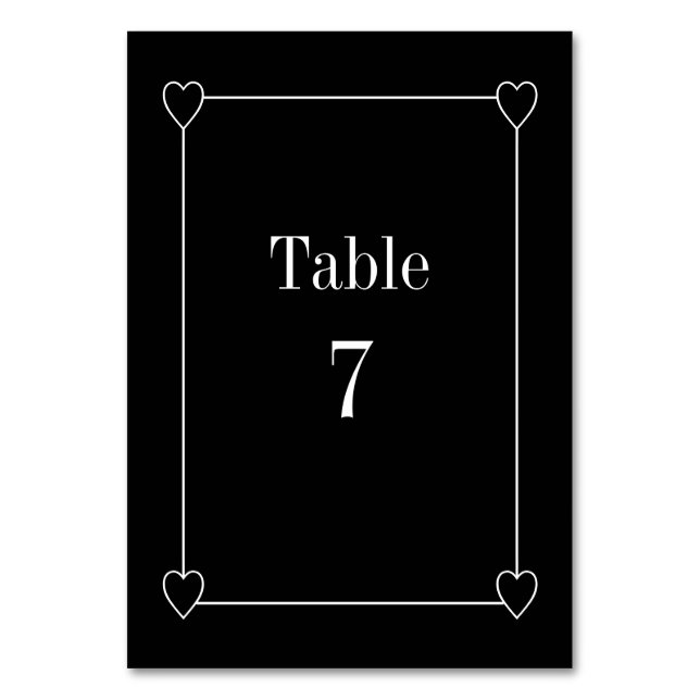 Einfache und romantische Schwarze Hochzeit Tischnummer (Vorderseite)