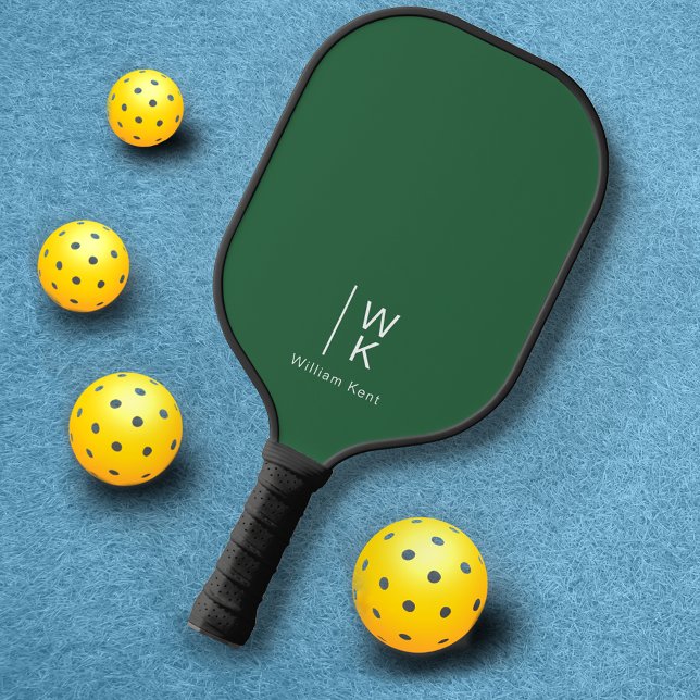 Einfache und saubere dunkelgrüne Monogramm-Initial Pickleball Schläger (Von Creator hochgeladen)