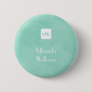 Einfache und schick-Minze grüne Monogramm mit Name Button