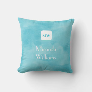 Einfache und schicke Aqua Türkis Monogramm mit Nam Kissen