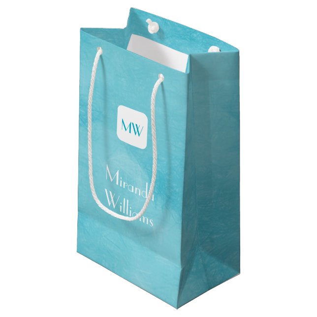 Einfache und schicke Aqua Türkis Monogramm mit Nam Kleine Geschenktüte (Vorderseite Schrägansicht)