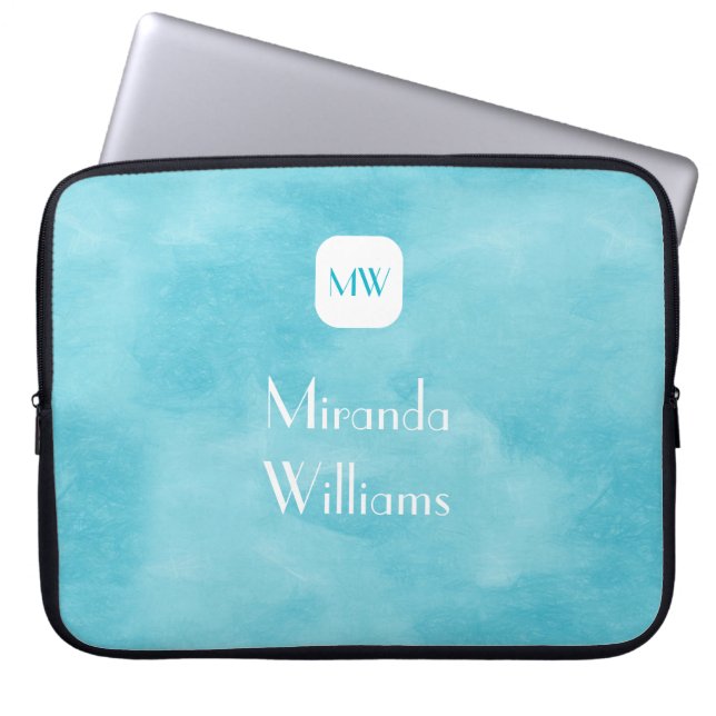Einfache und schicke Aqua Türkis Monogramm mit Nam Laptopschutzhülle (Vorderseite)