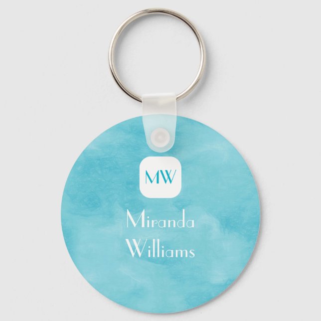 Einfache und schicke Aqua Türkis Monogramm mit Nam Schlüsselanhänger (Vorderseite)