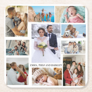 Einfache und schicke FotoCollage   Hochzeit und Fa Rechteckiger Pappuntersetzer