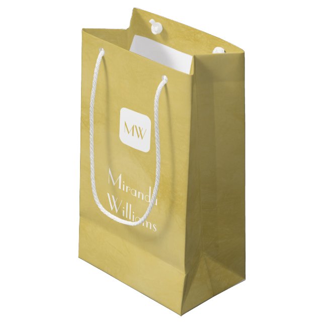 Einfache und schicke Goldenrod Gelbe Monogramm und Kleine Geschenktüte (Vorderseite Schrägansicht)