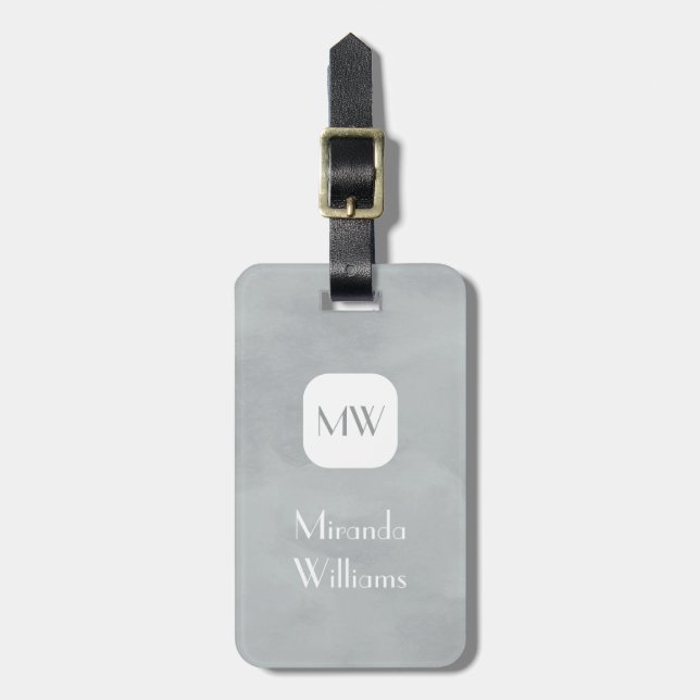 Einfache und schicke graue Monogramm mit Namen Gepäckanhänger (Vorderseite vertikal)