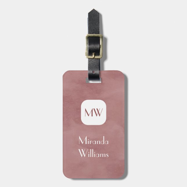 Einfache und schicke rosa braune Monogramm mit Nam Gepäckanhänger (Vorderseite vertikal)