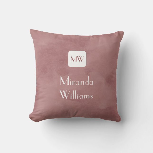 Einfache und schicke rosa braune Monogramm mit Nam Kissen (Vorderseite)