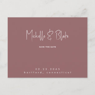Einfache und schlichte moderne dusty rose Hochzeit Postkarte
