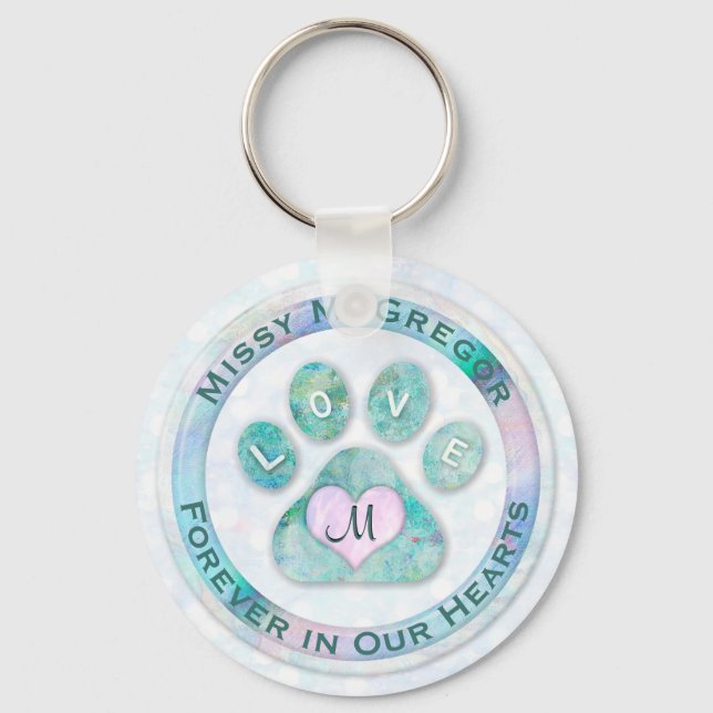 Einfache und süße Pet Memorial Monogram Heart Paw Schlüsselanhänger (Vorderseite)
