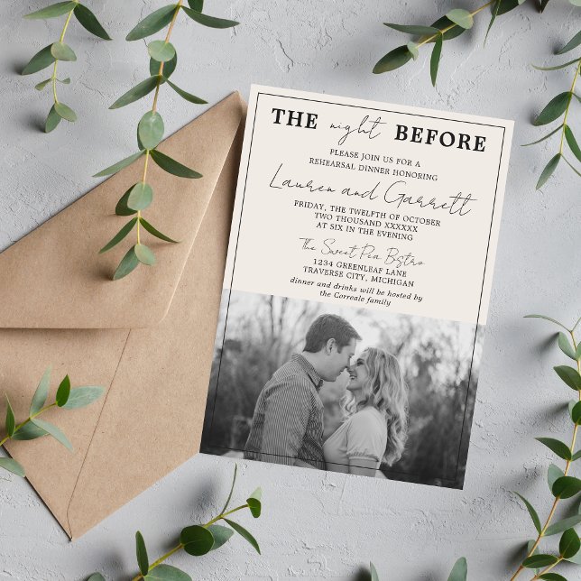 Einfache Unterhaltung 3 Abendessen in Beige und Sc Einladung (Von Creator hochgeladen)