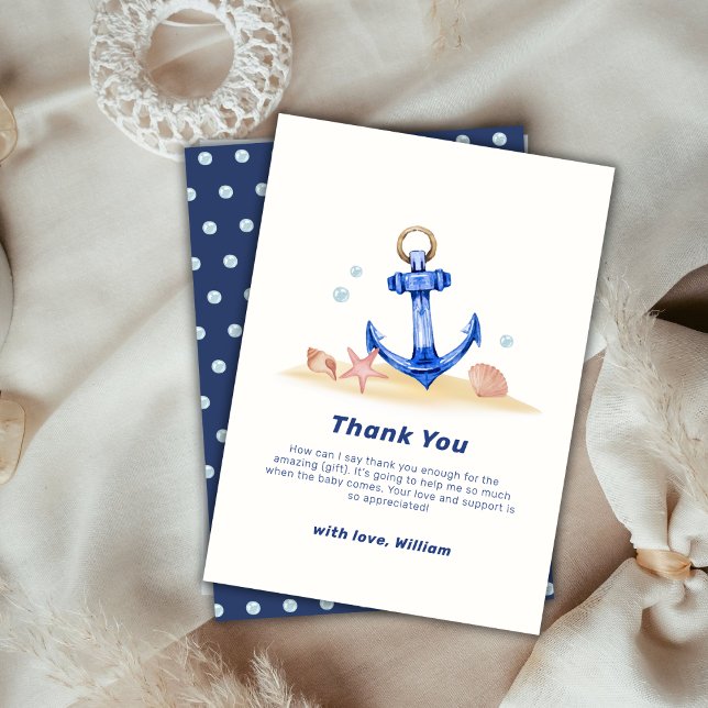 Einfache Untersee-Kinderspülung Dankeskarte (Simple Under Sea Nautical Anchor Boy Baby Shower Thank You Card)