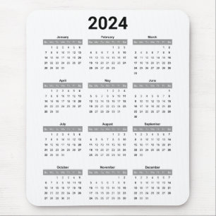 Einfache US Schwarz & Weiß 2024 Jährlicher Kalende Mousepad
