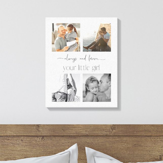 Einfache Vater Tochter 4 Foto Ihr kleines Mädchen Leinwanddruck (Easily personalize this stretched canvas with your photos for a special gift for a special dad)
