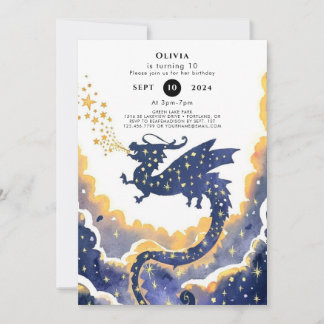 Einfache verzauberte Drache zum Geburtstag Einladung