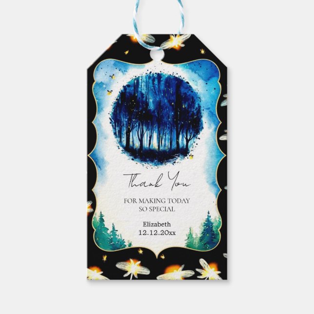 Einfache, verzauberte Woodland Baby-Dusche Geschenkanhänger (Vorderseite)