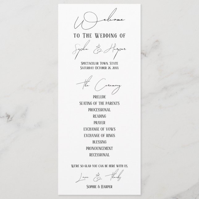 Einfache, vielseitige, elegante Slim Script Weddin Programm (Vorderseite)