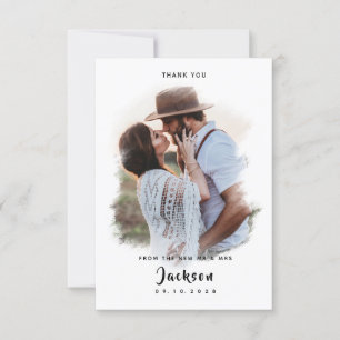 Einfache Vintage Brush mit Foto Hochzeit Dankeskarte