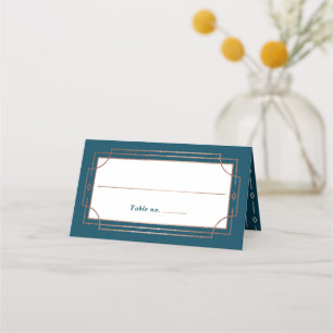 Einfache Vintage Dunkle Aquamarine Rose Goldfoil H Platzkarte