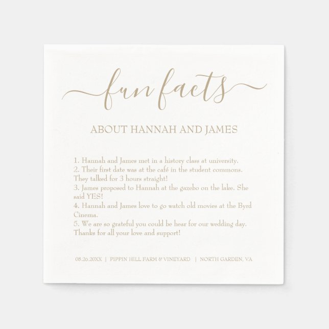 Einfache Vintage Gold Script-Fun-Fakten Hochzeit Serviette (Vorderseite)