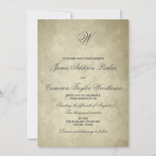 Einfache Vintage Papierhochzeit des Monogramm-| Einladung (Vorderseite)