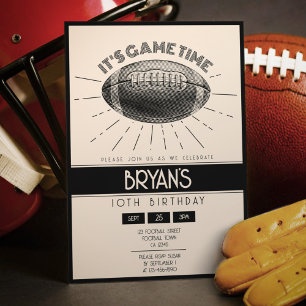 Einfache Vintage Retro-Black Football Geburtstag Einladung
