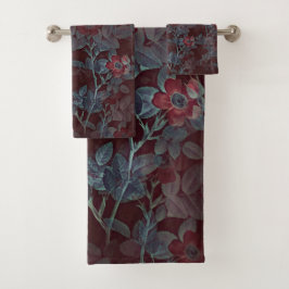 Einfache Vintage Viktorianische Rote Flora-Design| Badhandtuch Set