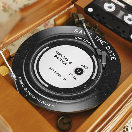 Einfache Vintage Vinyl-Aufnahme Save the Date rund Einladung