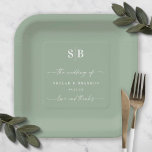 Einfache Vollfarbleder Grüne Hochzeitsmonogramm Pappteller<br><div class="desc">Einfache Solid Color Leaf Green Wedding Monogram Empfang Personalisiert Paper Teller. Diese moderne Hochzeit oder jede Veranstaltung Papier Platte Design ist einfach und minimal mit einer schlichten soliden Hintergrund Farbe und trendige Signatur Kalligraphie Skript-Schriftart. Die neue Farbpalette für Hochzeiten. Auch ein einfaches Monogramm oben. Die Chic Minimal Wedding Kollektion wird...</div>