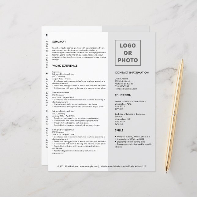 Einfache Vorlage für den modernen grauen Weißen Gr (Vorderseite/Rückseite Beispiel)