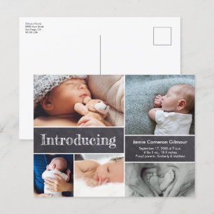 Einfache Vorstellung Kreidetafel Mehrere Baby-Foto Ankündigungspostkarte