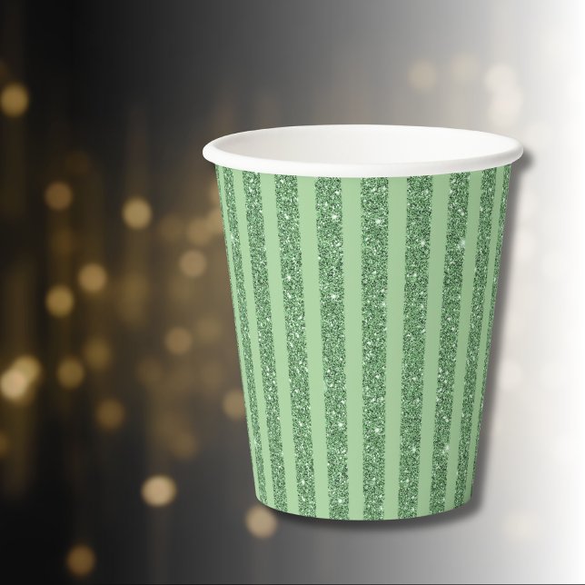 Einfache Waldgrüne Glitter-Stil Vertikalstreifen Pappbecher (Von Creator hochgeladen)