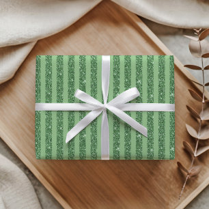 Einfache Waldgrüne Glitter Style Vertikalstreifen Geschenkpapier
