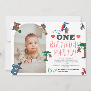 Einfache Waldtiere Einladung zum ersten Geburtstag