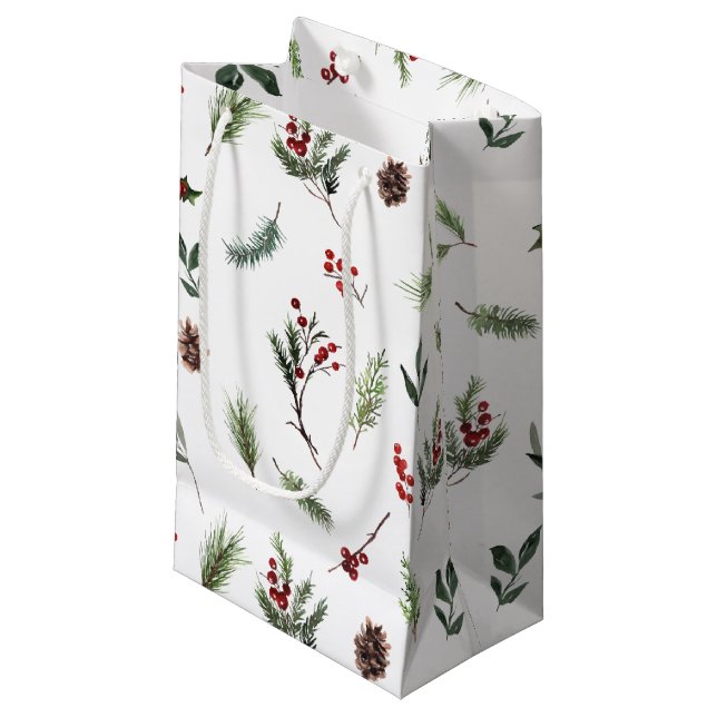 Einfache warme Rot Winter Wasserfarbe Weihnachten Kleine Geschenktüte (Vorderseite Schrägansicht)