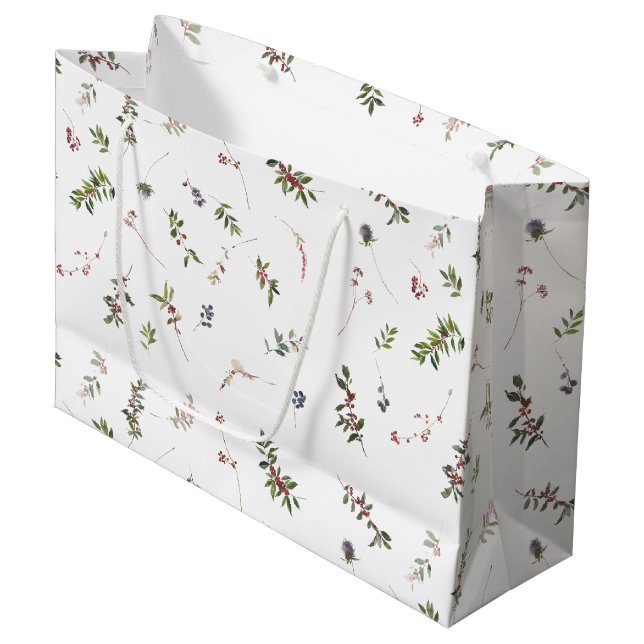 Einfache warme Winter Berry Wasserfarbe Weihnachte Große Geschenktüte (Vorderseite Schrägansicht)