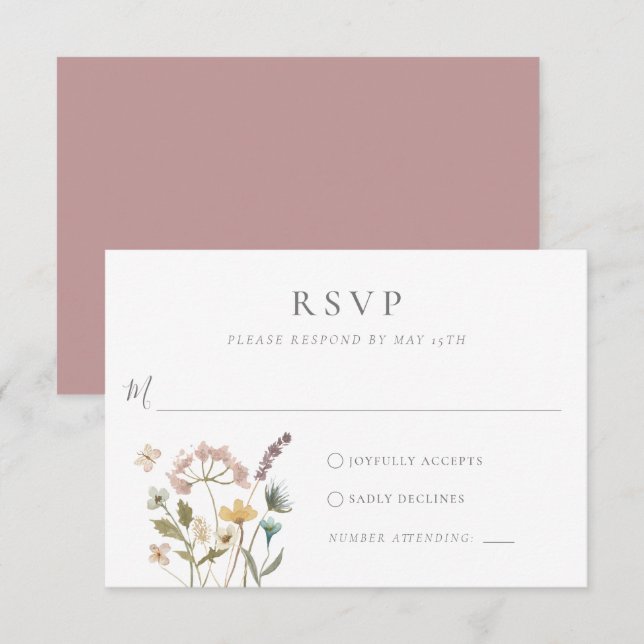 Einfache Wasserfarbe Delikate gepresste Blume Hoch RSVP Karte (Vorne/Hinten)