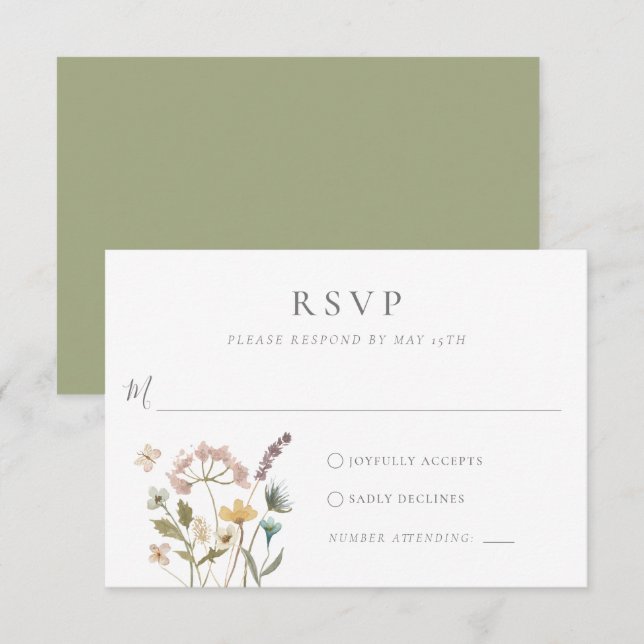 Einfache Wasserfarbe Delikate gepresste Blume Hoch RSVP Karte (Vorne/Hinten)