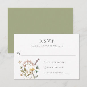 Einfache Wasserfarbe Delikate gepresste Blume Hoch RSVP Karte