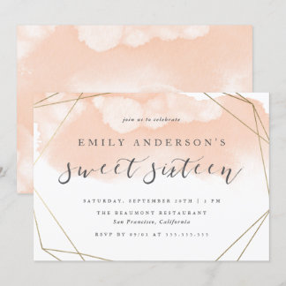 Einfache Wasserfarbe Gold Geometrischer Sweet 16 Einladung