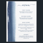 Einfache Wasserfarbe Pinselstrich Navy Blue Weddin Menükarte<br><div class="desc">Modernes und kreatives Hochzeitsmenü mit einem schlichten Design mit einem links,  marineblauen Pinselstrich. Oben steht der Titel "menu" in einem handgeschriebenen Skript mit Swashes und die Kursbeschreibungen in einem serifenlosen Schriftart,  auf weißem Hintergrund. Die Rückseite ist ein passender Schatten von marineblau.</div>