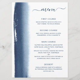 Einfache Wasserfarbe Pinselstrich Navy Blue Weddin Menükarte