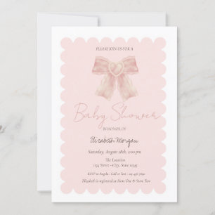 Einfache Wasserfarbe Rosa Bow Babydusche Einladung