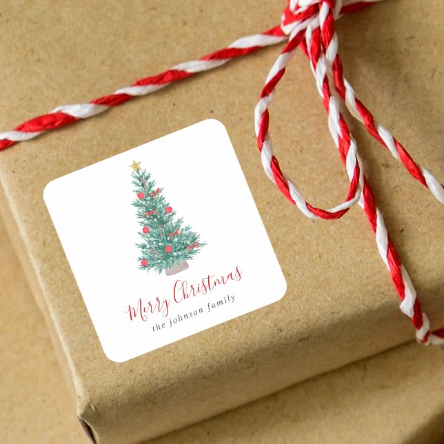 Einfache Wasserfarbe Weihnachtsbaum Festlich Quadratischer Aufkleber (Von Creator hochgeladen)