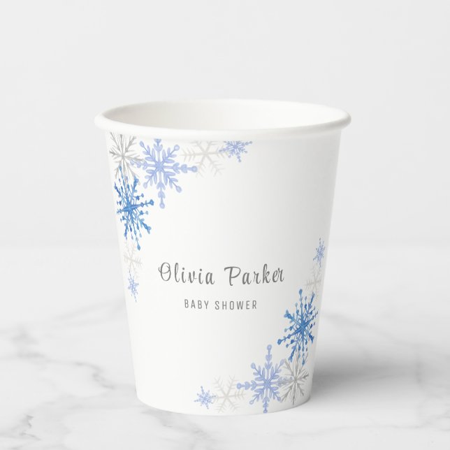 Einfache Wasserfarbenschneeflocken Winterkindern K Pappbecher (Vorderseite)